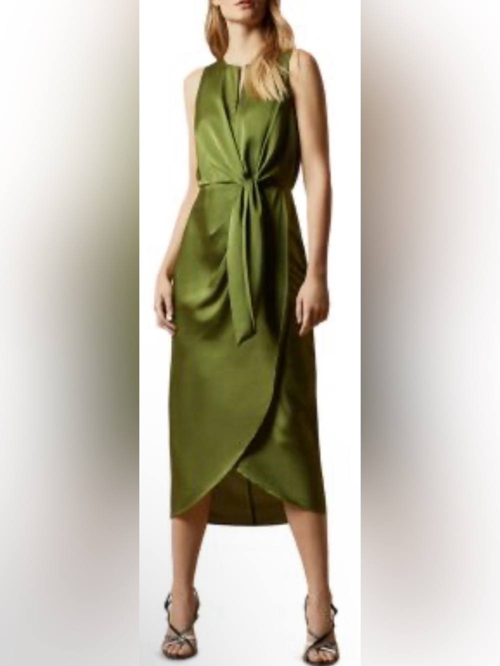 Olive Green Ted Baker Pohshan Keyhole Wrap Midi Dress - Size 2